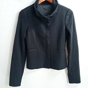 Theory Mariony Black Stretch Jacket Structured Collar Minimalist Blazer